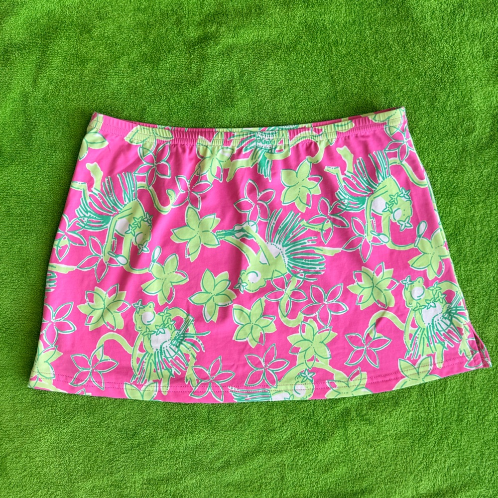 Lilly Pulitzer Vintage Hibiscus Pink Monkey Rocks A Hula Swim Skirt